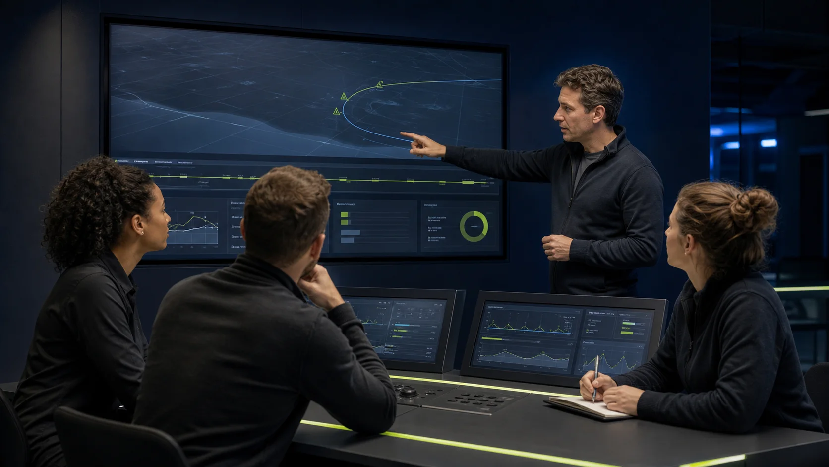 Participants jointly evaluate a completed simulation scenario