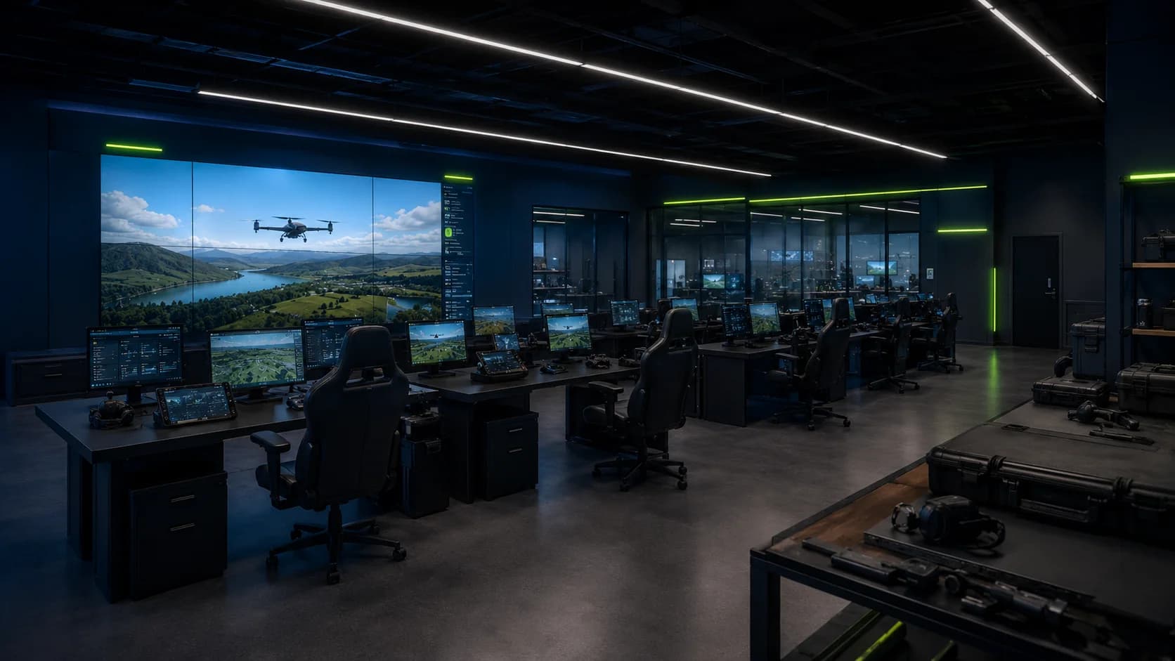 Concept of a professional Mission Lab space with multiple simulator stations