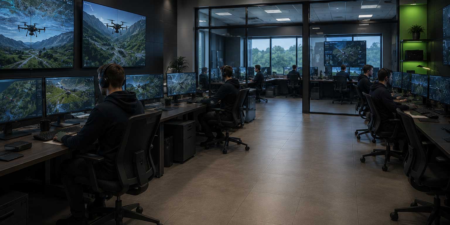 Guided drone simulation in a mission-control environment